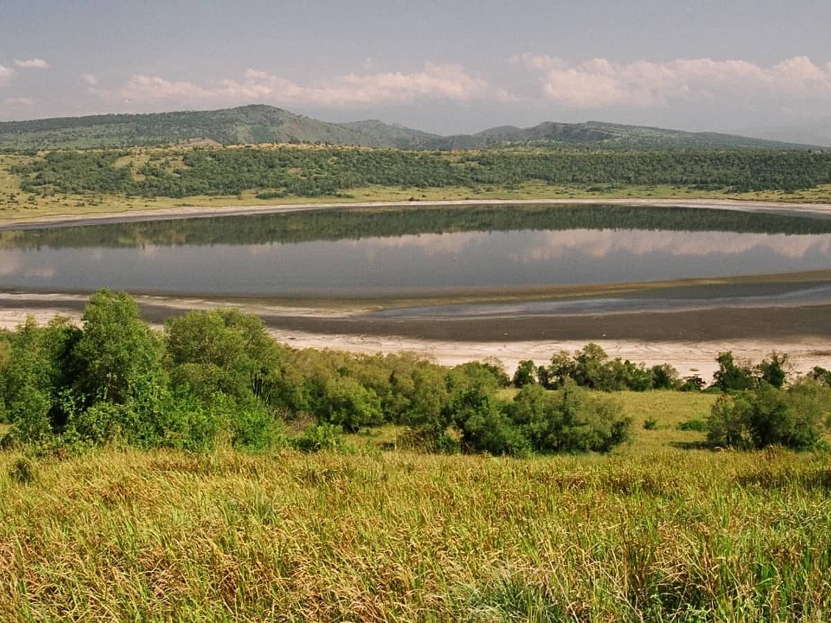 Crater lake and savannah in Queen Elizabeth National Park