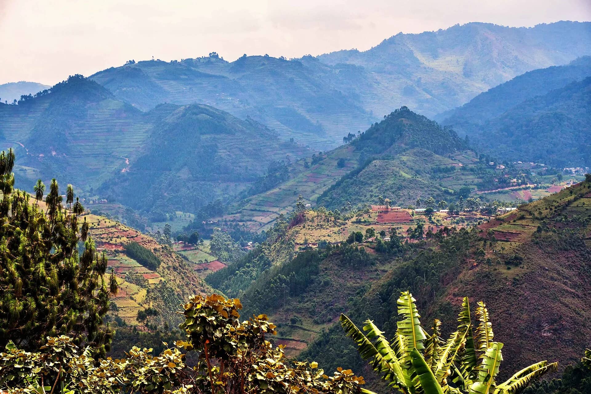 Layered highlands and valleys in western Uganda