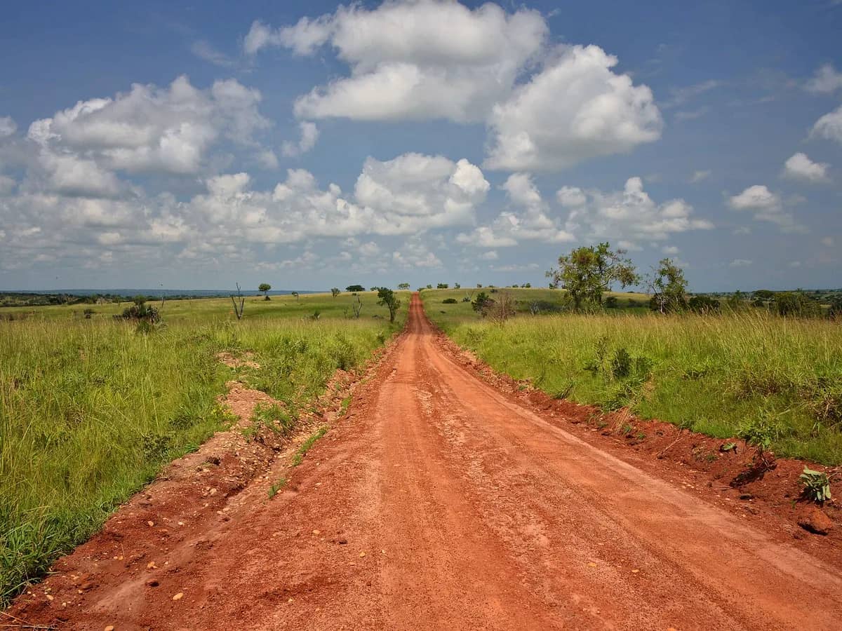 Red-earth road crossing Queen Elizabeth National Park